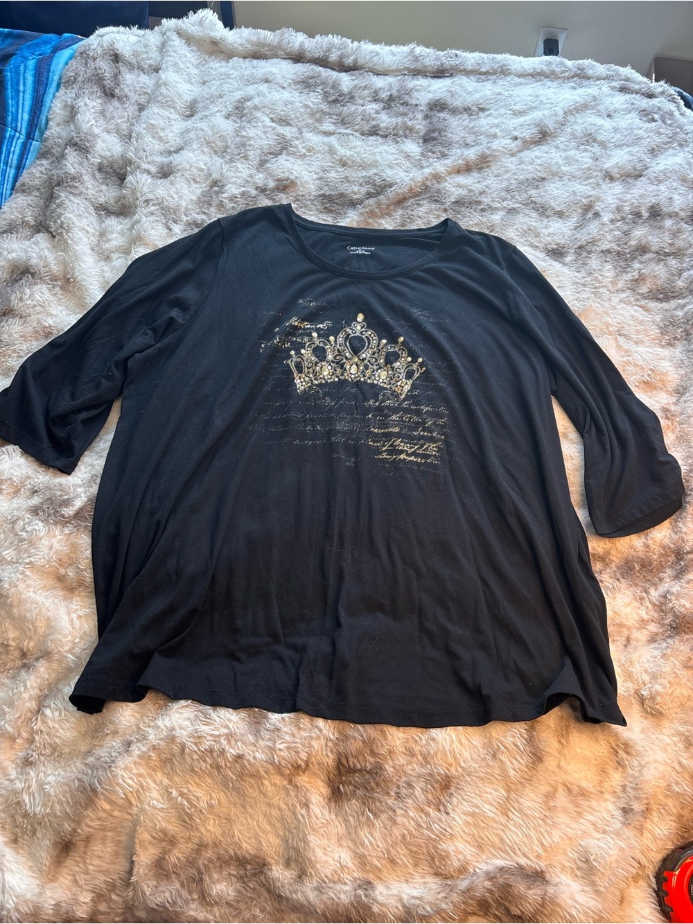 Catherines Black Long-Sleeve Top with Gold Crown Graphic